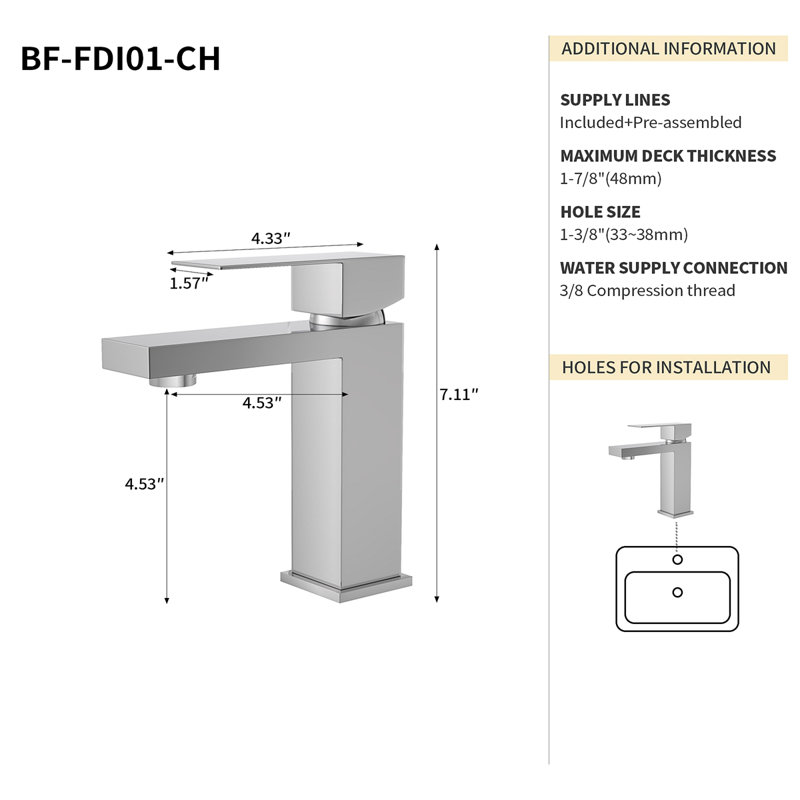 Robinet d'évier de salle de bain à poignée simple 7,11 "certifié CUPC, Chrome