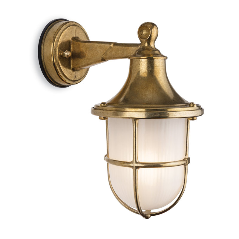 10.62cm H Frosted Glass Outdoor Wall Lantern, Brass