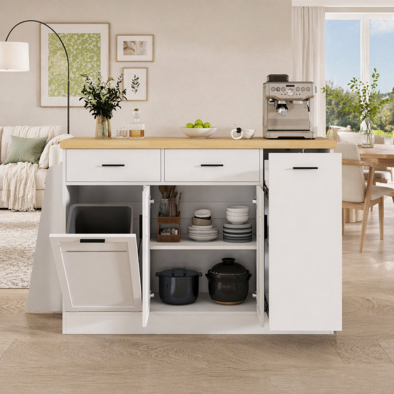 Multi-Functional Storage Sideboard,Kitchen Island Table, White