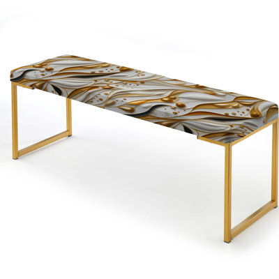 Marble White And Gold Geometric Glam - Marble Upholstered Gold Bench