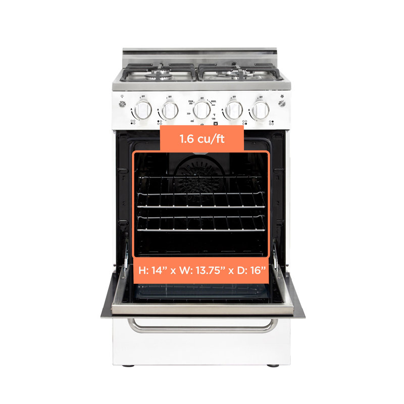 Prestige 19.5" 4 burner 1.6 cu. ft. Freestanding Gas Range with Convection Oven, White