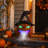 Halloween Pumpkin Decor with Witch Hat, LED Lights and Mist Effect