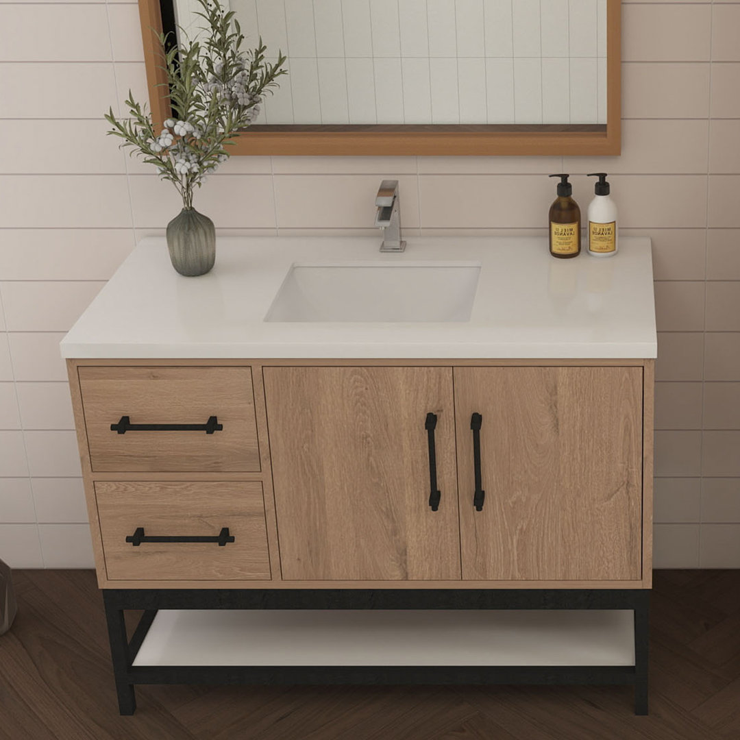 Victoria 42'' Left Drawer Wall-Mounted Vanity with Reinforced Acrylic Sink & Rack MEBO Base 