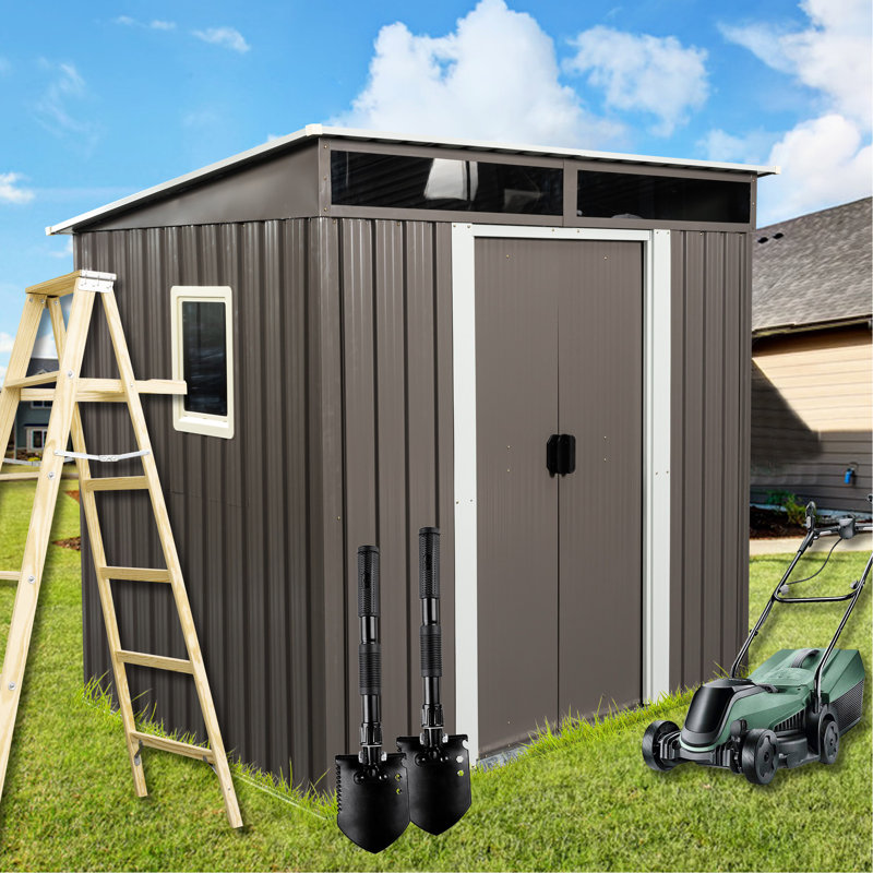 6Ft X 5Ft Outdoor Metal Storage Hut With Transparent Feature - Galvanized Iron Frame For Longevity, Endurance Plate , Sliding Doors Padlock, Simple Assembly, Extra Tools As Shed Space Structure