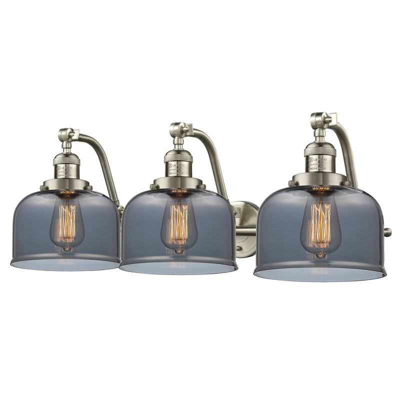 Éclairage pour salle de bain 3 lumières Plumlee, Plaqué couleur fumée, Nickel satiné brossé, Ampoule DEL 6 watts Vinage