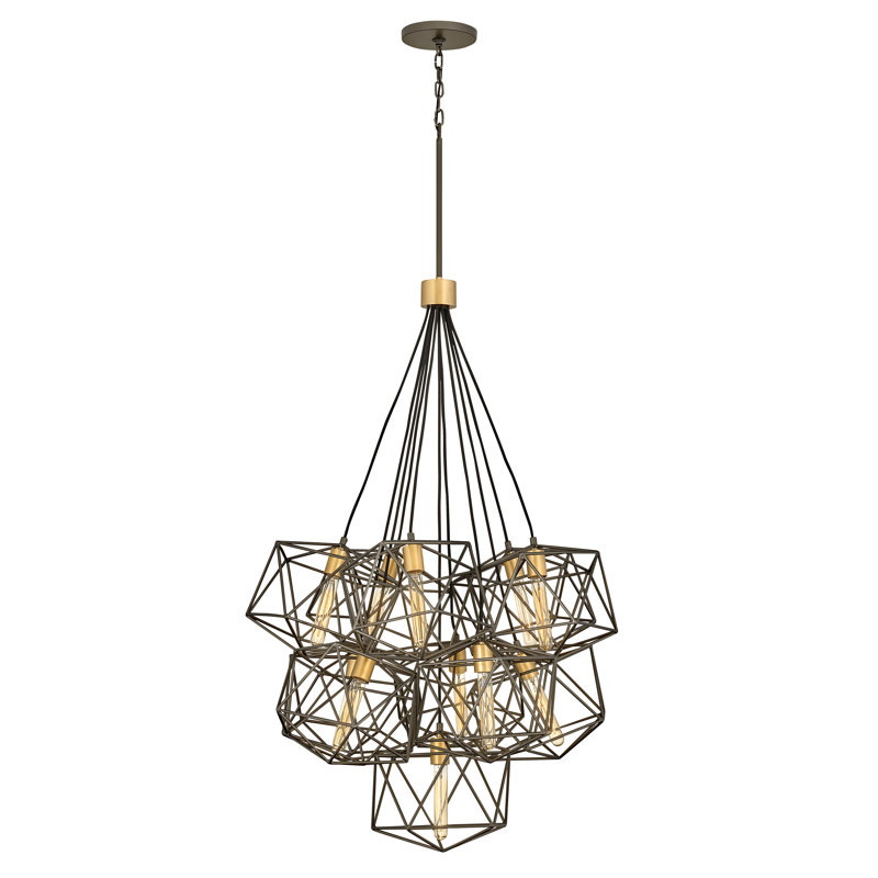 Metallic Matte Bronze Geometric Cage 11-Light Chandelier