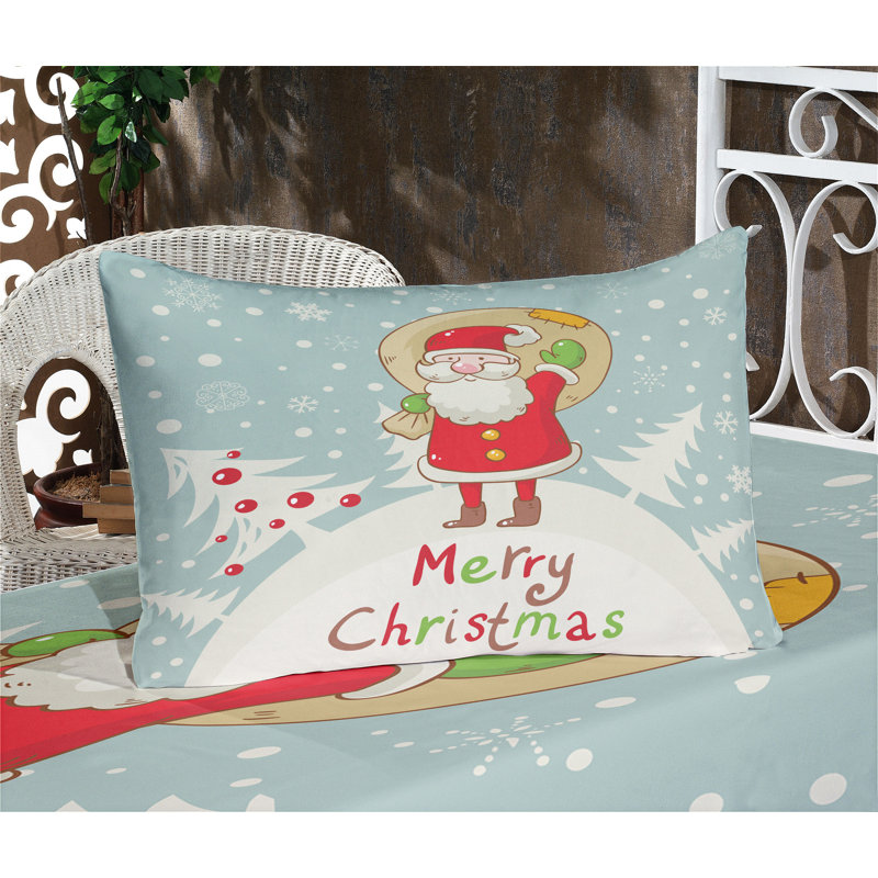 Ambesonne Santa Fitted Sheet & Pillow Sham ,Multicolor, King Fitted Sheet Set + 4 Pillow Cases