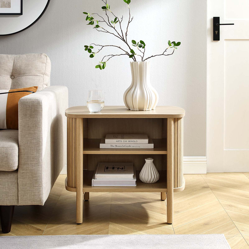 Cadence Oak Fluted Open Shelf Nightstand
