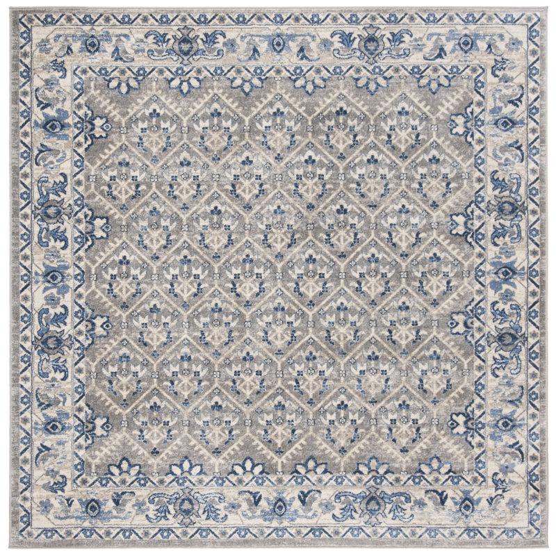 Asucena Light Grey/Blue Area Rug, Square 12'