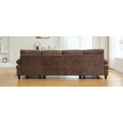 Canapé modulaire en chenille de 103,5 po en forme de U avec deux méridiennes, des poches de rangement et des coussins moelleux pour les accoudoirs, convient à un stress - Home Brown Couch