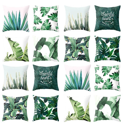 Ensemble de 16 housses de coussin Living Green Plants 18 x 18, housses de coussin en velours à motif de feuilles tropicales à imprimé latéral pour taie décorative pour canapé-lit d'extérieur