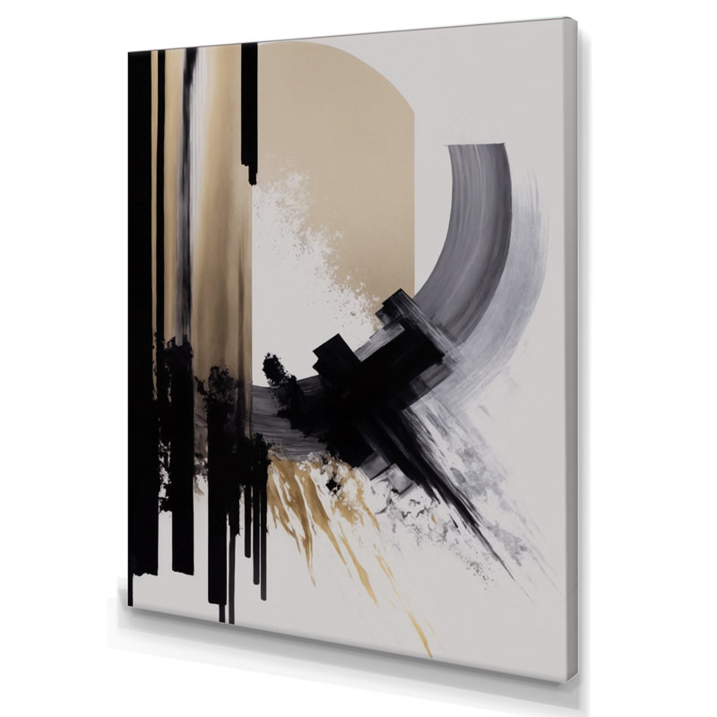 Noir, blanc et or Expression IV - art mural abstrait, H 20 po x l 12 po, Toile tendue, Sans cadre