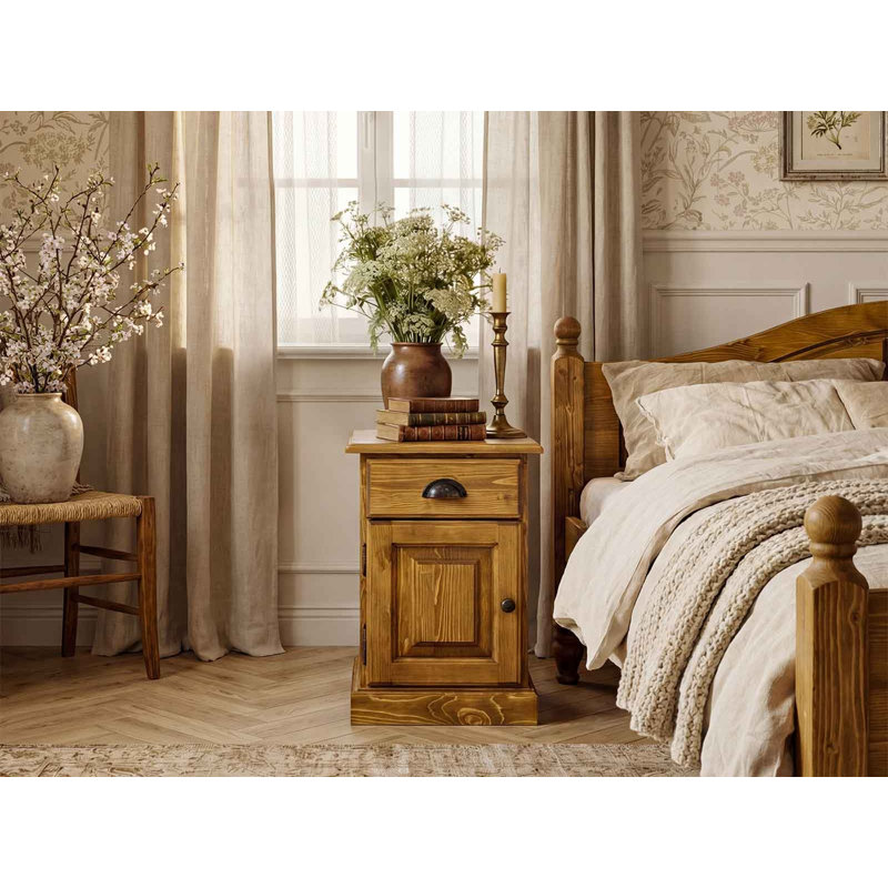 38 cm W Solid Wood Bedside Table, Left-Hand Side