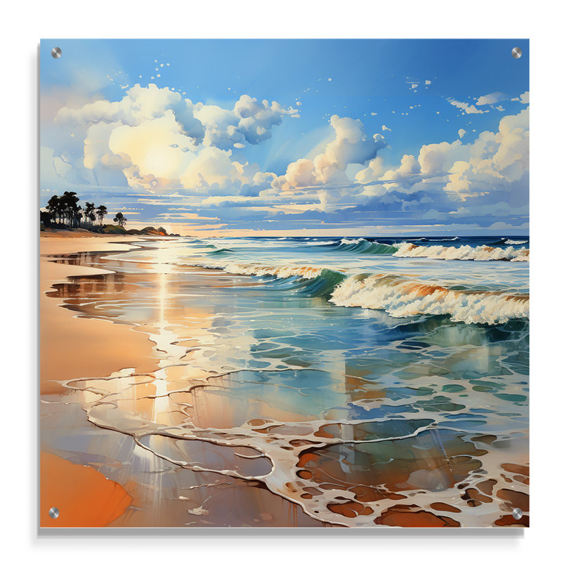 Mojica - art mural acrylique plage côtière, H 16 po x l 16 po