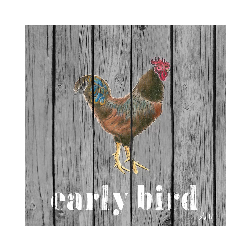 Early Bird Rooster 1 Piece Wrapped Canvas Wall Art, 30.48 cm H x 30.48 cm W