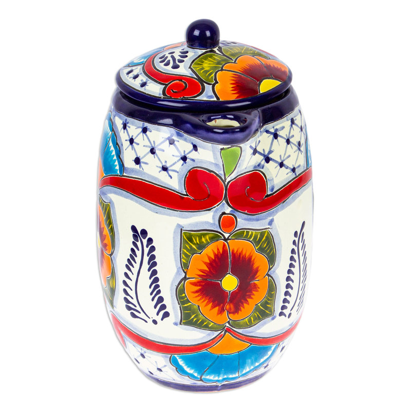 Novica Handmade Marvelous Flowers Ceramic Coffee Pot