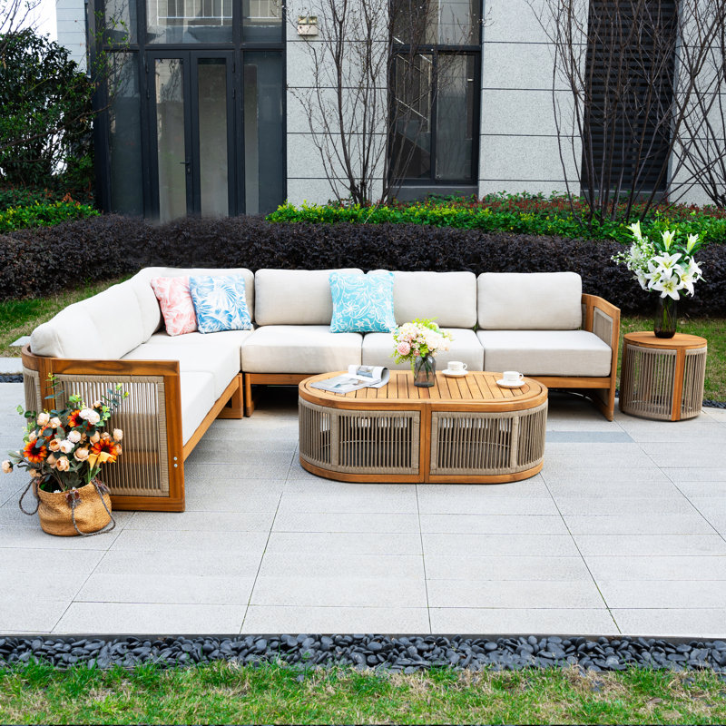 Ensemble de conversation modulaire pour 6 personnes avec coussins et table basse Acacia