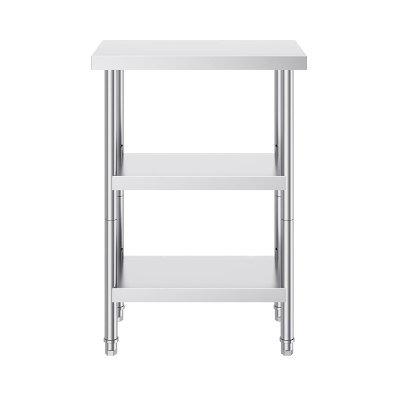Table de préparation des aliments en acier inoxydable, table de travail de cuisine commerciale de 14 x 24 x 34 pouces, avec 2 tablettes réglables, table de préparation en métal robuste pour barbecue, cuisine, maison et garage