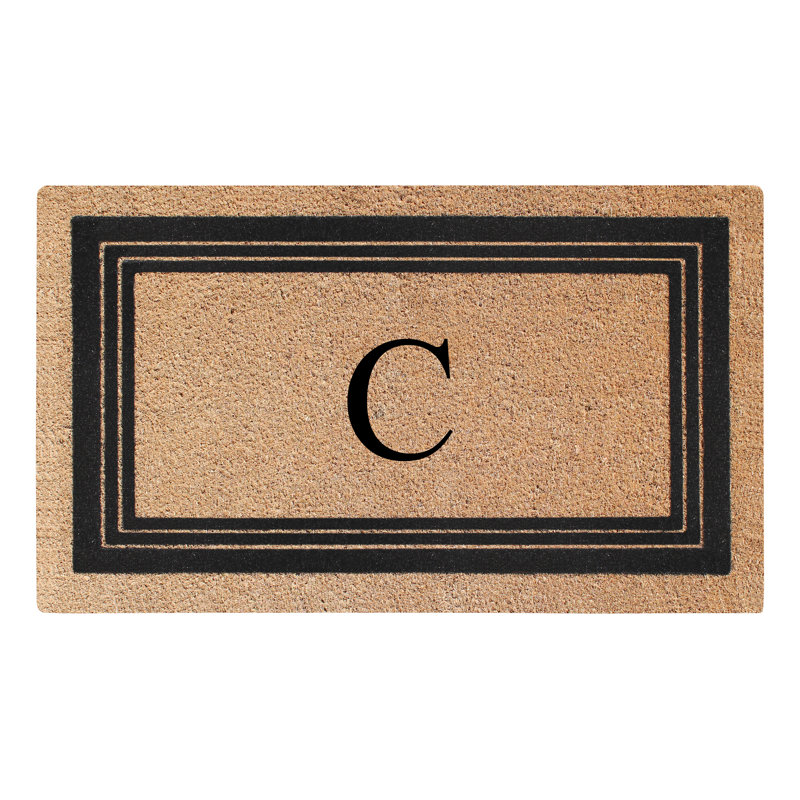 Monogrammed Triple Classic Border Natural Coir Door Mat with PVC Backing – Heavy-Duty, Anti-Shed & Easy to Clean, C