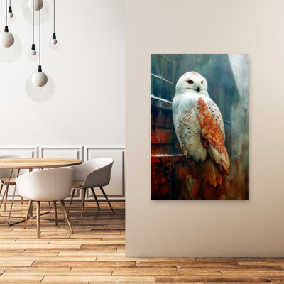 «Snowy Owl», art abstrait contemporain, paysage d'oiseaux, forêt, hibou