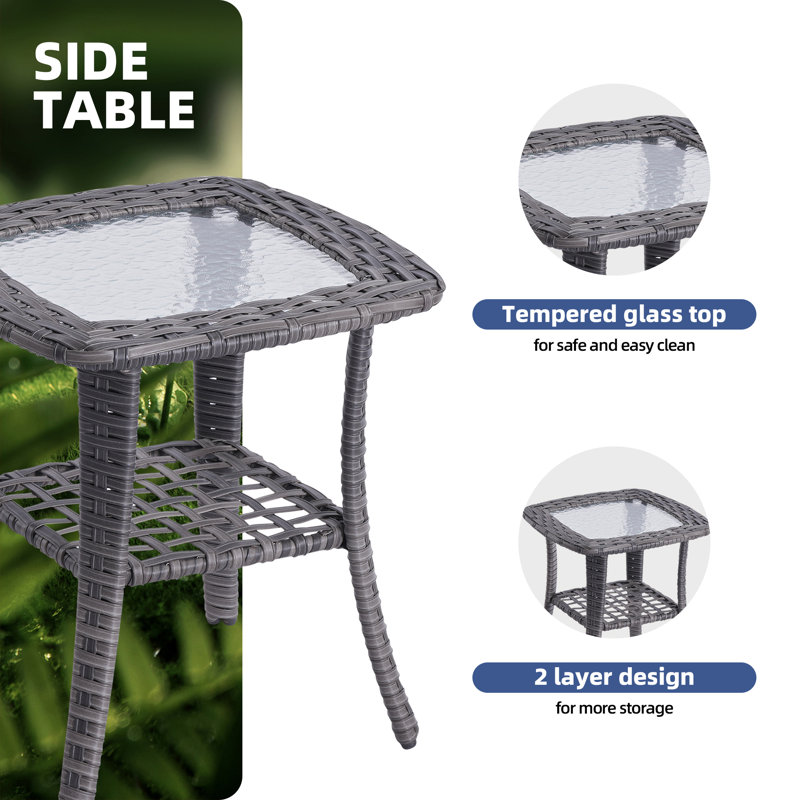 Chinotto Premium All-Weather Wicker 7 - Person Patio Conversation Set with Cushions, Denim Blue