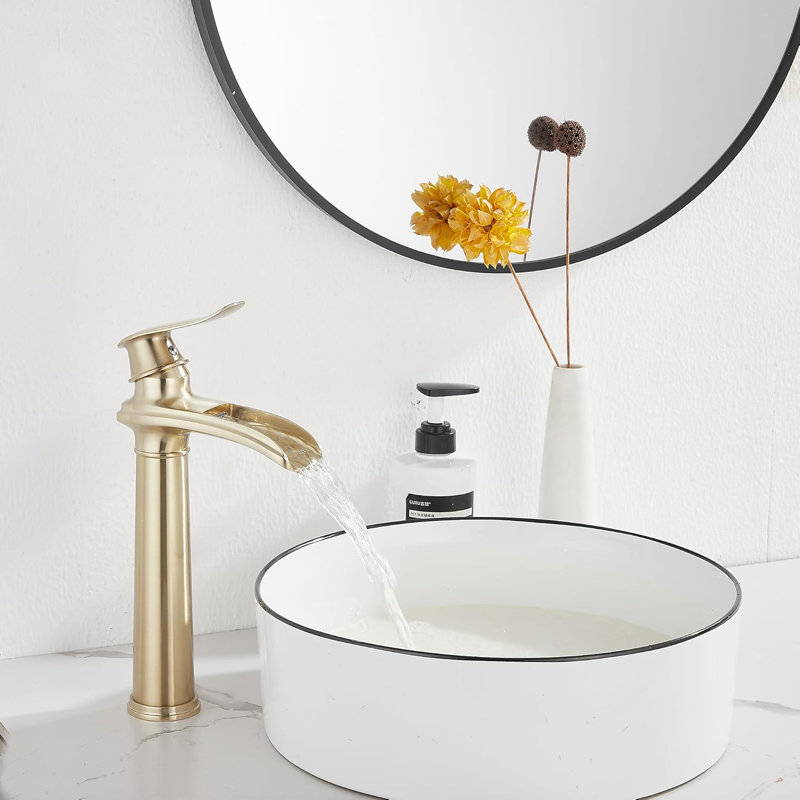 Single-handle Bathroom Faucet with Drain Assembly, Brushed Gold