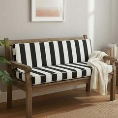 Stripe Custom Bench Cushion - Water Resistance, 2", White/Black, 31" W x 11" D