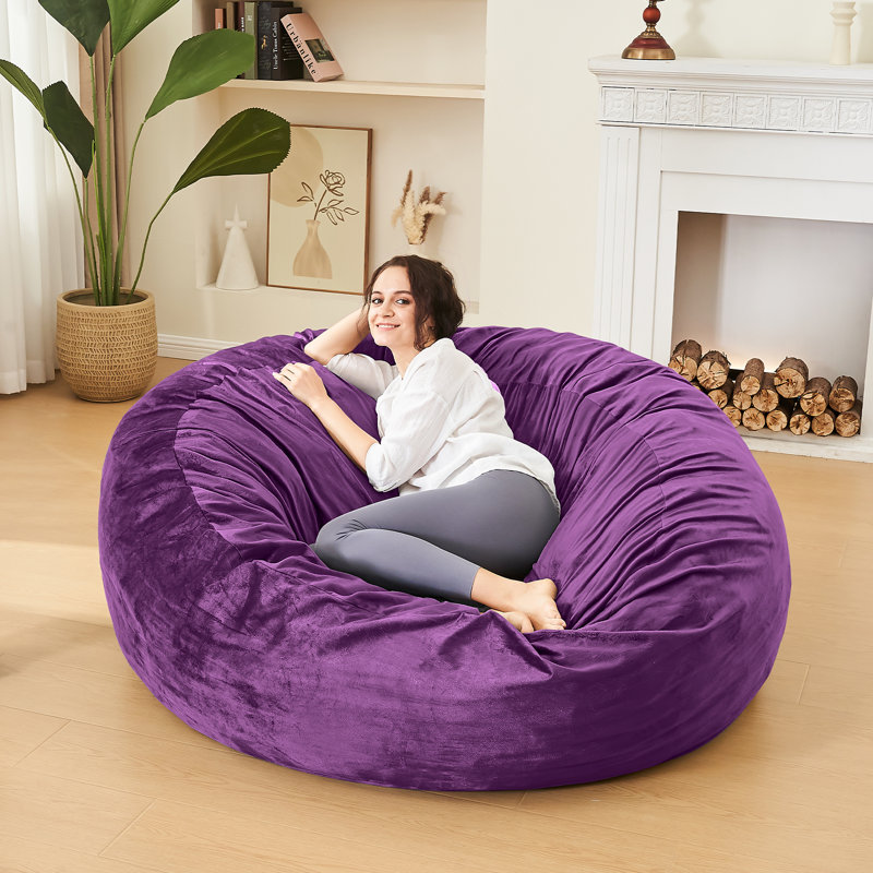 Fauteuil à billes en mousse à mémoire de forme avec housse amovible, H 33 po x l 33 po x P 24 po, Velours mauve