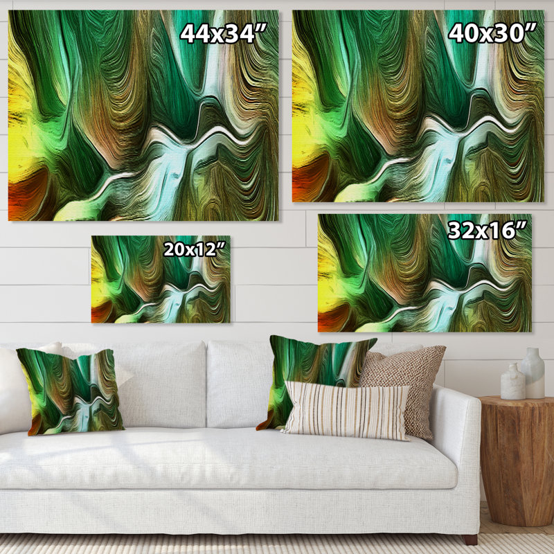 Vagues liquides dans les tons de vert IV - décoration murale moderne en toile, H 8 po x l 12 po x P 1 po, Toile tendue