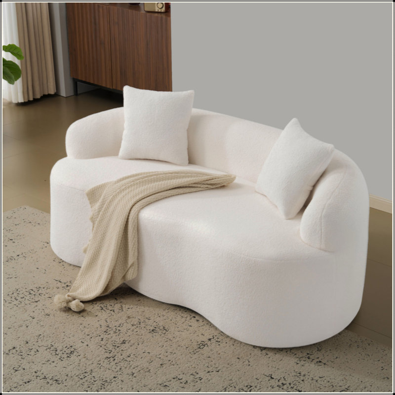 Canapé courbé avec accoudoir rond, canapé à compression avec 2 coussins, canapé crème pour petit espace, salon, chambre à coucher, sans assemblage