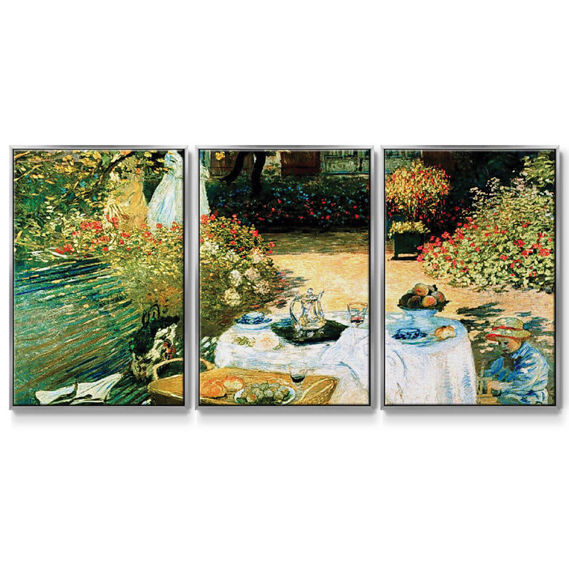 Monet, reproduction sur toile 3 pièces, H 24 po x l 48 po x P 2 po, Argent