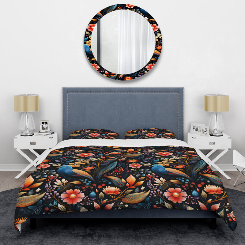 Rainbow Colors Playful Bird Carnival - Ensemble de housse de couette à motif floral - Microfibre de polyester