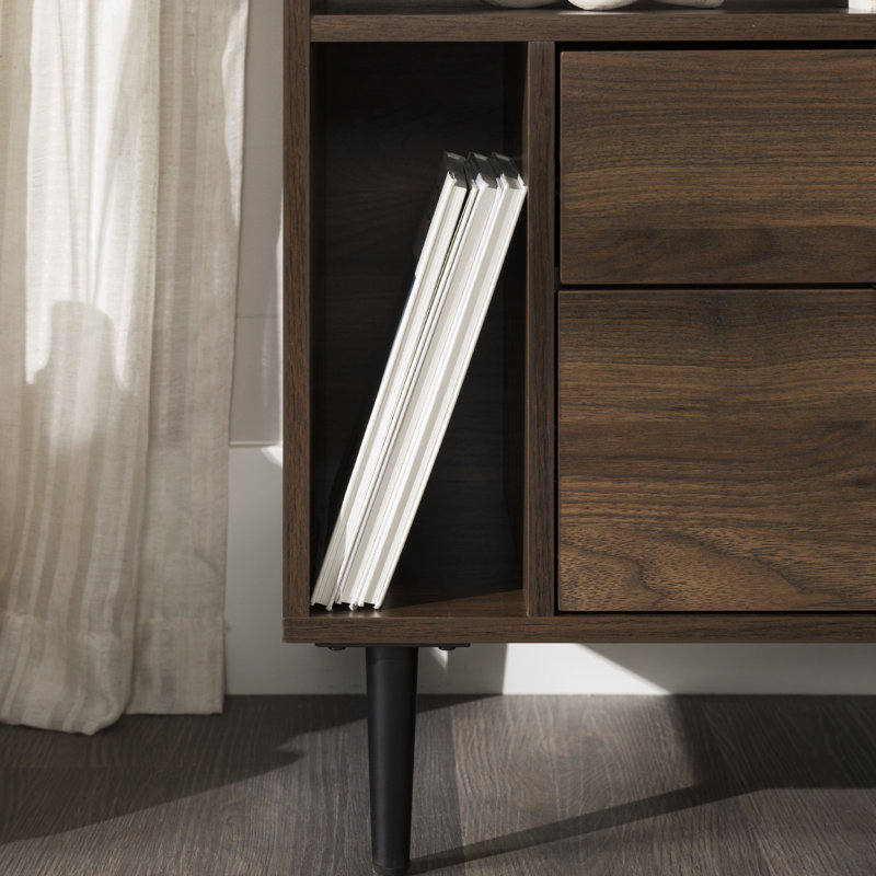 Aderita 2-Drawer Nightstand with Magazine Storage, Dark Walnut