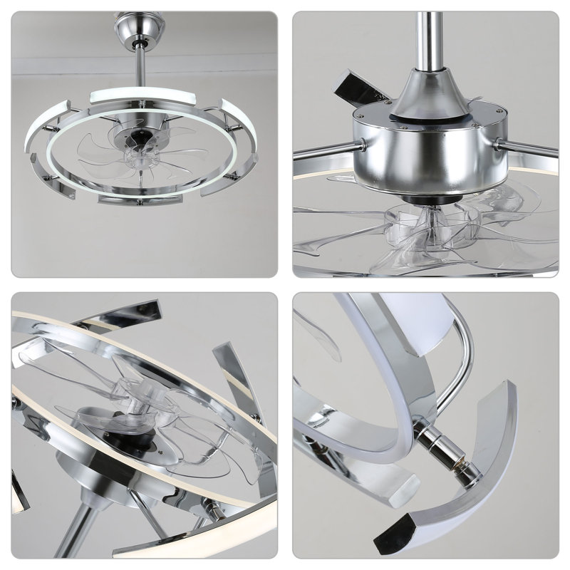 Ludovico 24" DIY Shape Adjustable Ceiling Fan with Lights Remote and APP Control, Chrome
