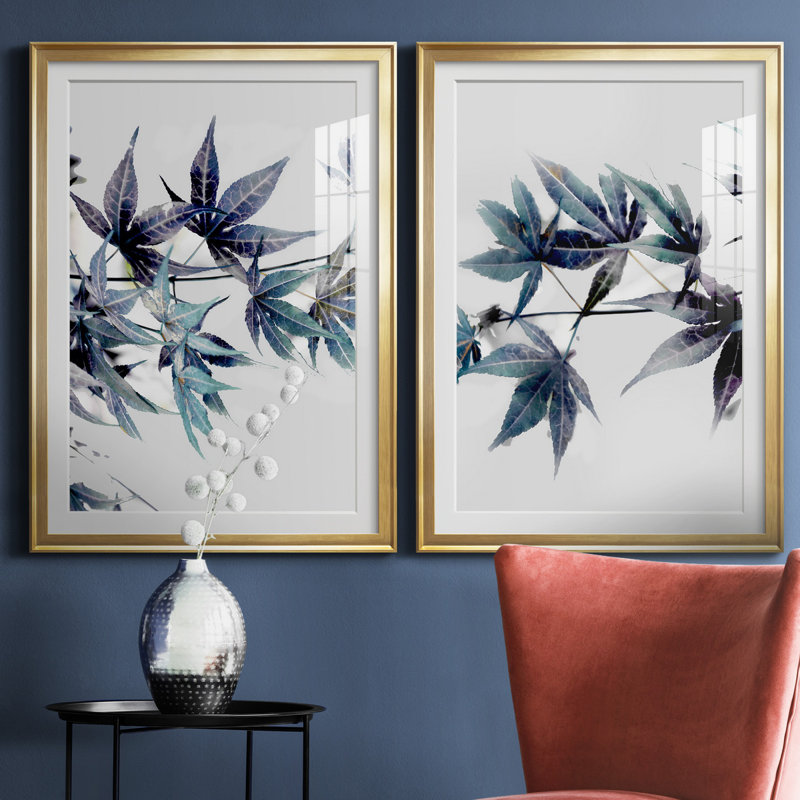 Irene Weisz - ensemble de 2 reproductions d'art, H 26,5 po x l 73 po x P 1,5 po, Papier encadré doré, Blanc