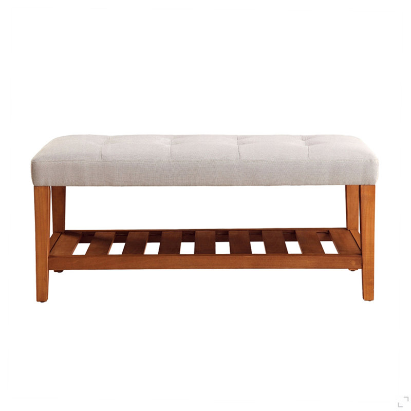 Fabric Upholstered Bench With Open Storage, Light Gray