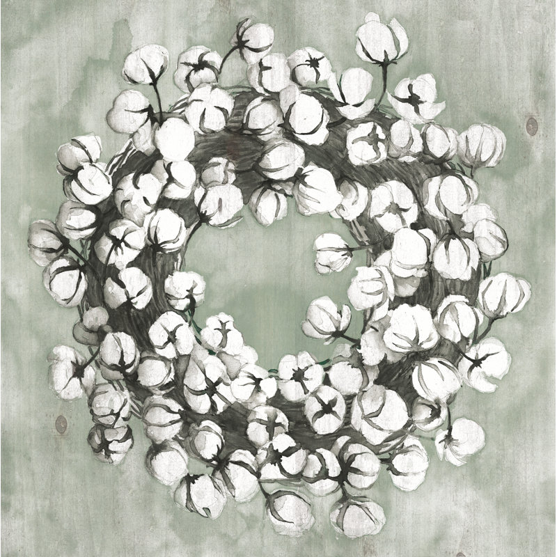 Cotton Wreath - Wrapped Canvas Painting, 30cm H x 30cm W x 3.8cm D
