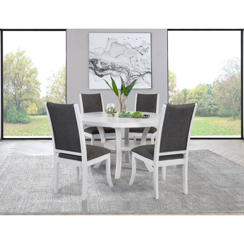 Lilou 5-piece 54-inch Round Wood Dining Table Set Pearl White, 5 Pieces: Table, 4 Chairs