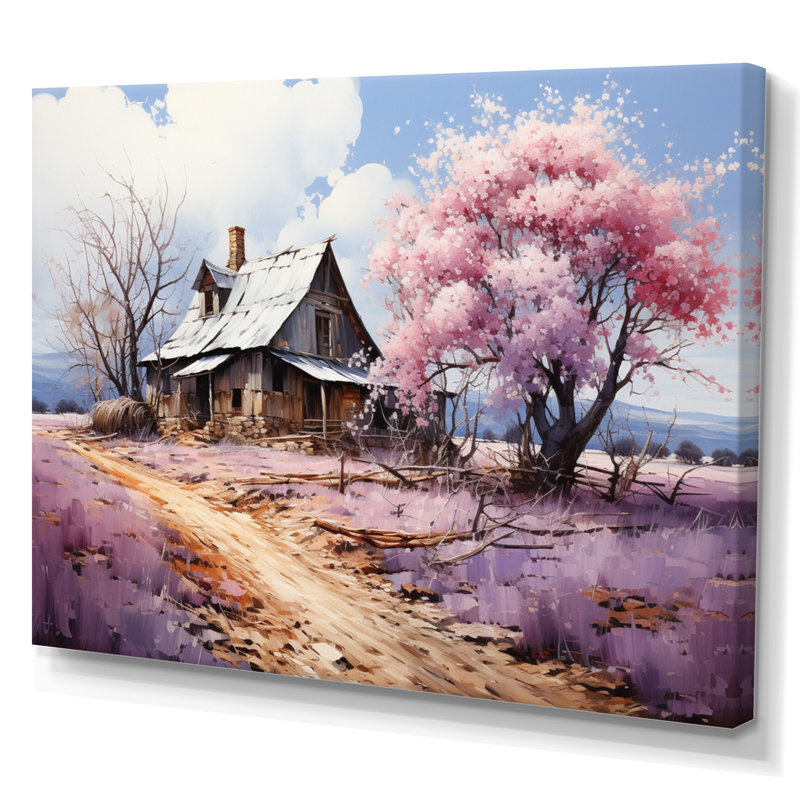 Grange au printemps III - décoration murale maison de campagne, H 12 po x l 20 po x P 1 po, Toile tendue