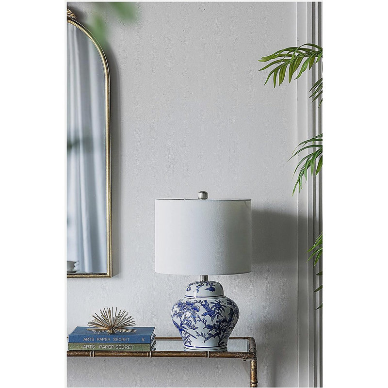 Lampe de vase en céramique bleue et blanche D12x19,3 "