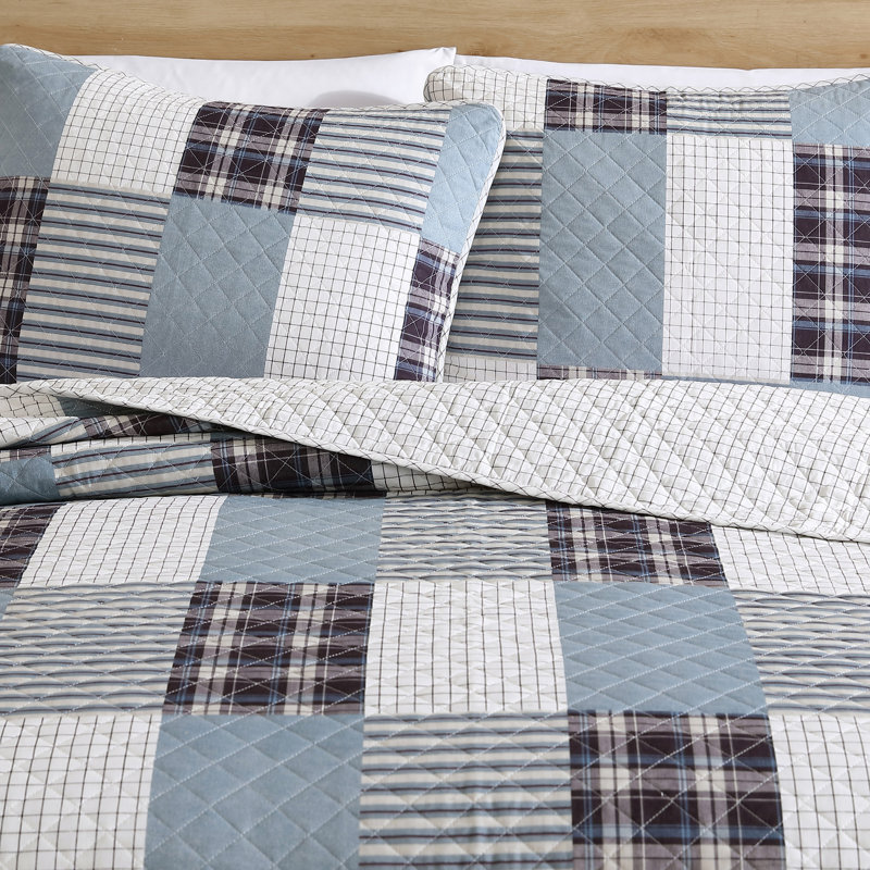 Camano Island Twin Quilt Set in Blue and White Cotton Patchwork