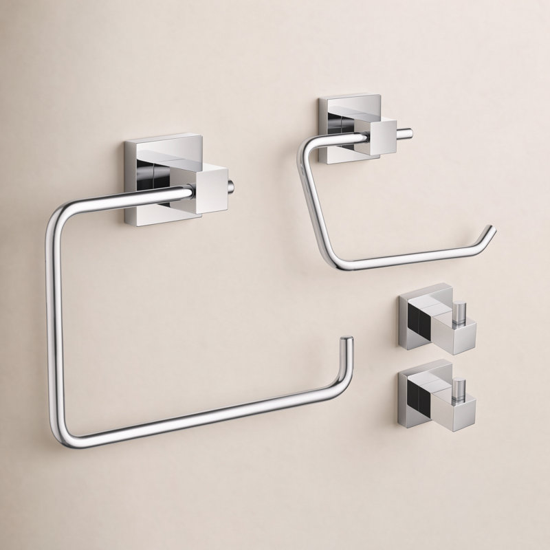 Cube 4 - Piece Bathroom Hardware Set, Chrome