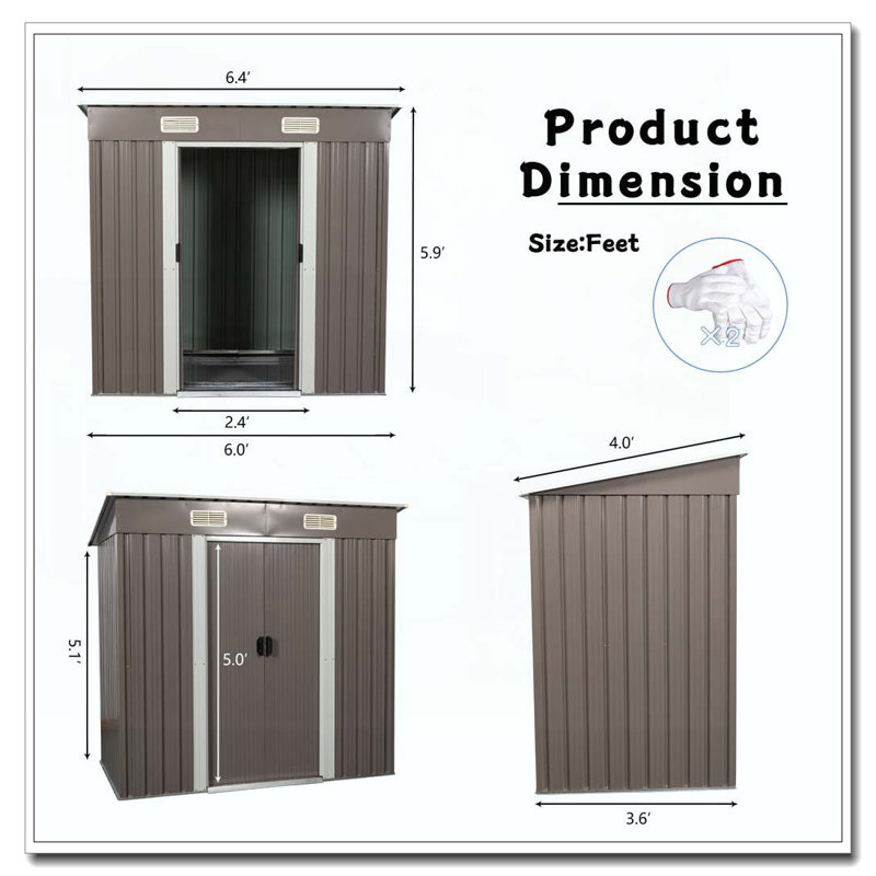 6ft x 4ft Outdoor Metal Storage Shed