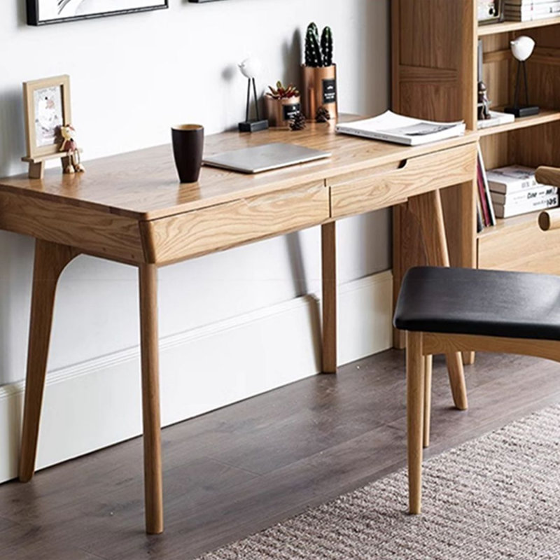 Bureau rectangulaire en bois massif avec tiroirs Burlywood, Burlywood
