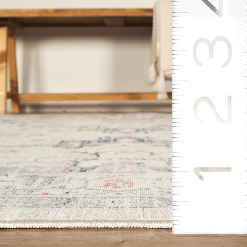 Abani Teuton DAL160A Indoor/Outdoor Distressed Cream Blue Area Rug, 4' x 6'