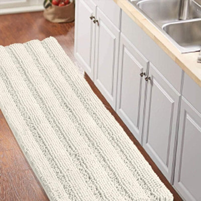 Tapis de couloir antidérapant en chenille pour salle de bain et de cuisine, tapis de salle de bain à poils longs crème, tapis ultra-doux et absorbant, tapis confortable lavable pour la salle de bain, l'évier et la cuisine