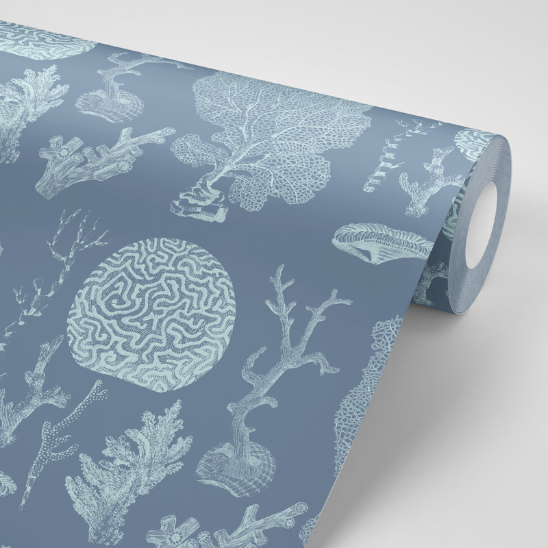 Rouleau de papier peint autocollant L 10 pi x l 25 po The Reef, Bleu / blanc