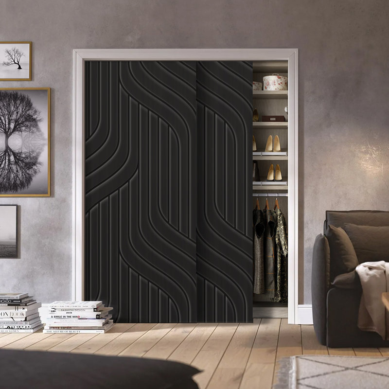 Panelled Manufactured Wood Sliding Closet Doors, Black, 72" x 80"