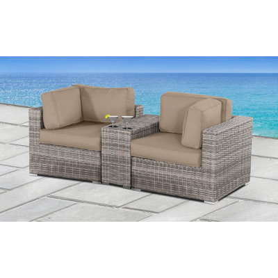 Tonioni 79'' Wide Premium All-Weather Wicker Loveseat with Cushions