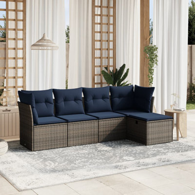 Ensemble de canapé de patio 5 pièces avec coussins en rotin gris